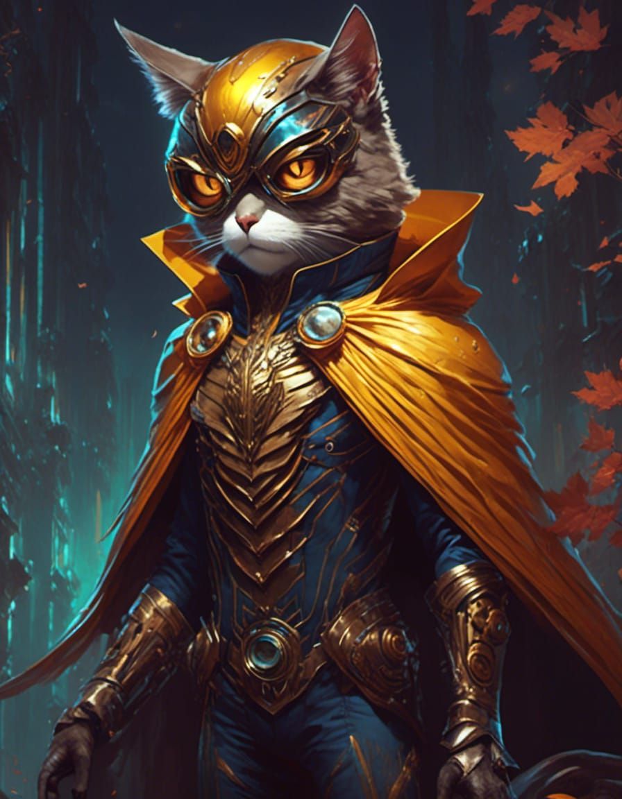 <lora:firey:1.0> a cat dressed as Nite Owl II, concept art, ...