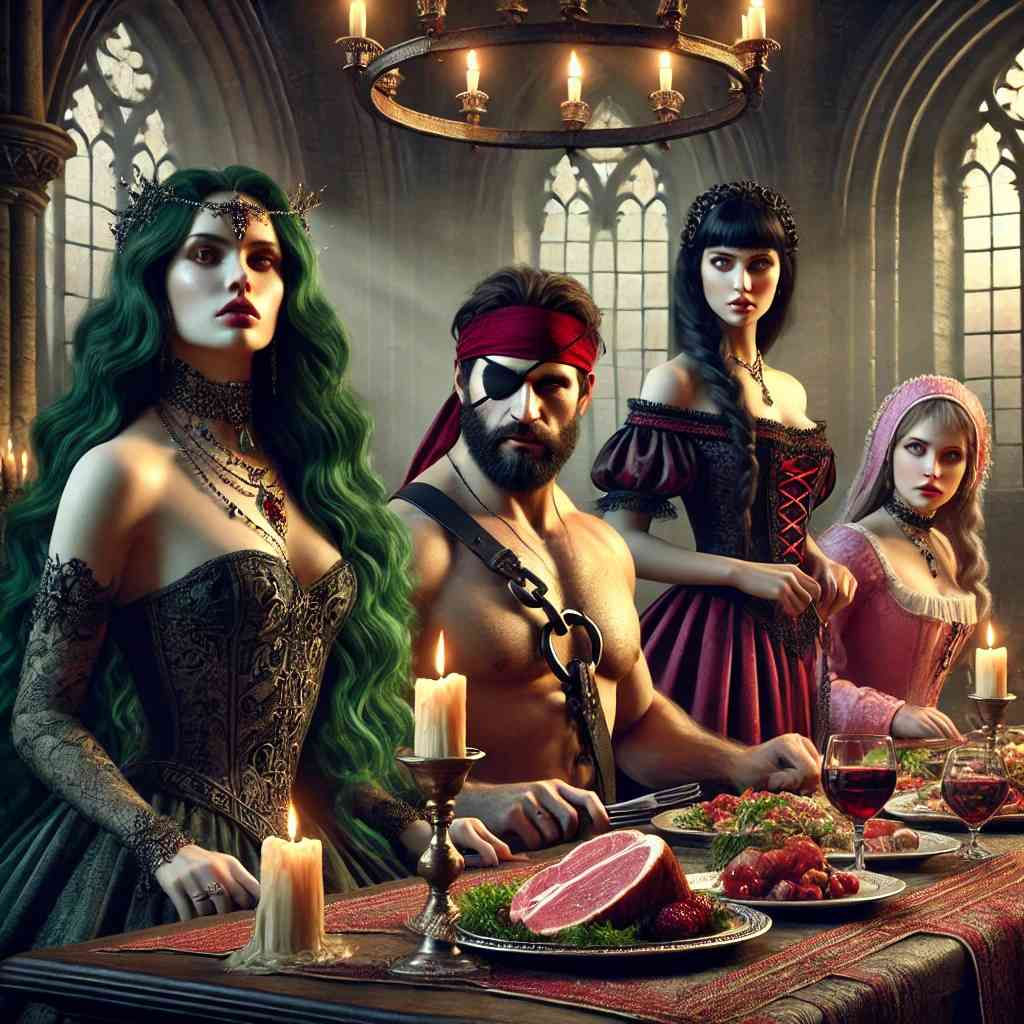 Banquet with witch, lady, nun, pirate