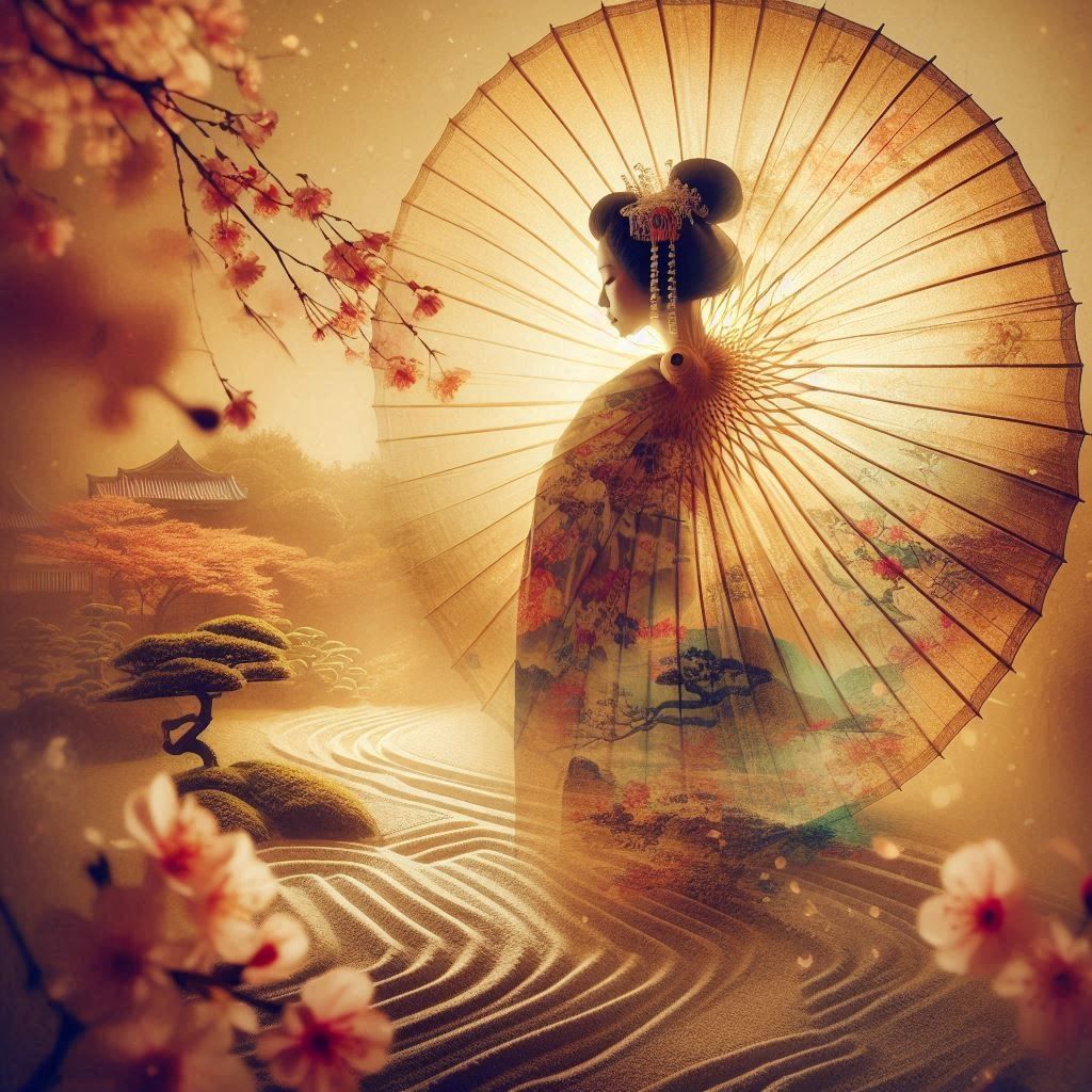 Double Exposed Geisha and Parasol  by @zephyrael