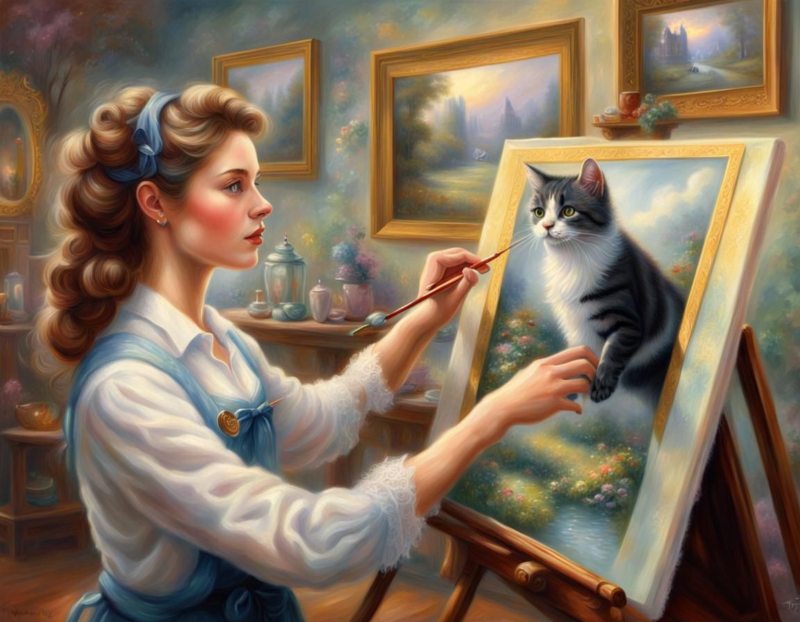 Ethereal Painter Creates Fantasy Cat Painting