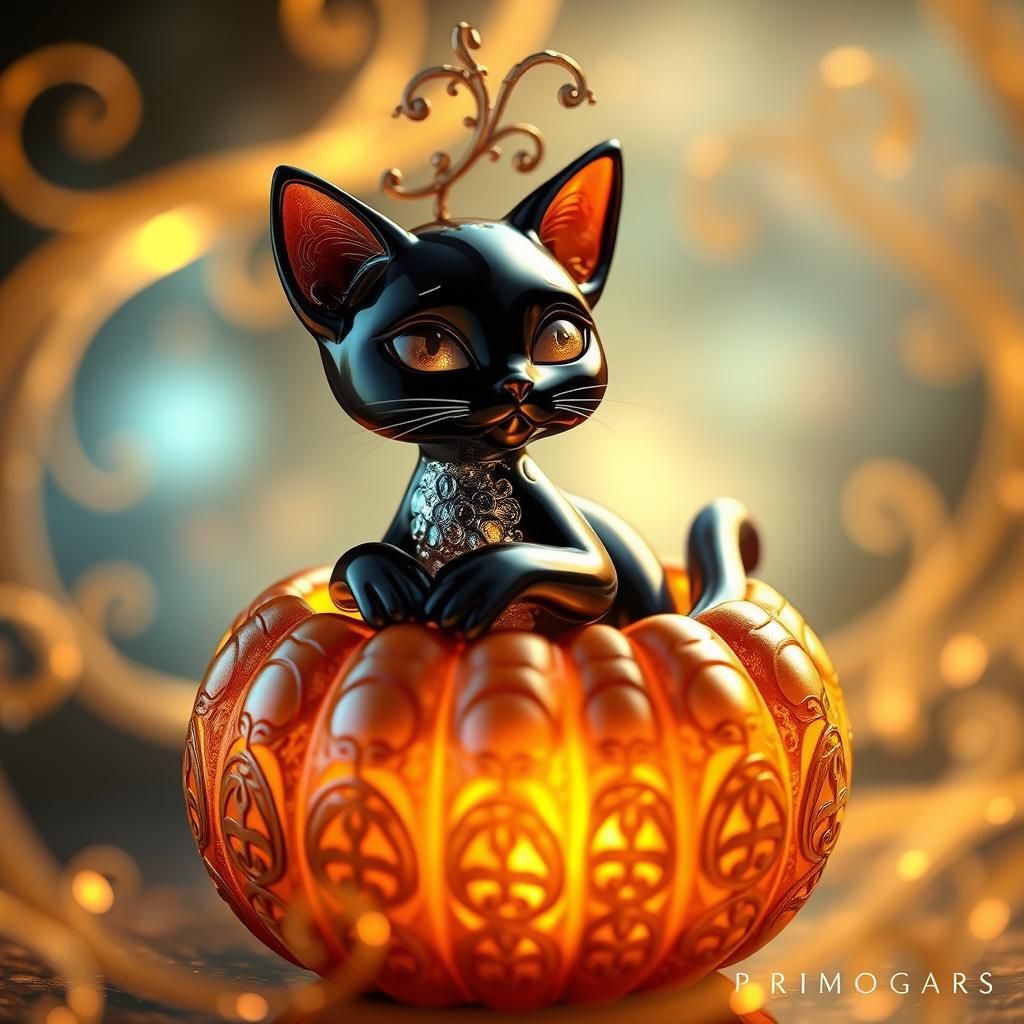 Glass Cat in Celtic Pumpkin, Disney Animation Style