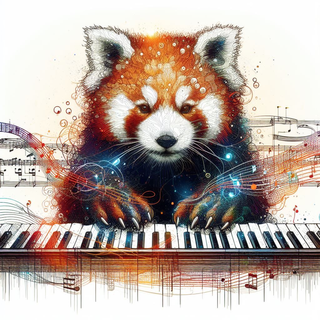 Red panda playing the piano