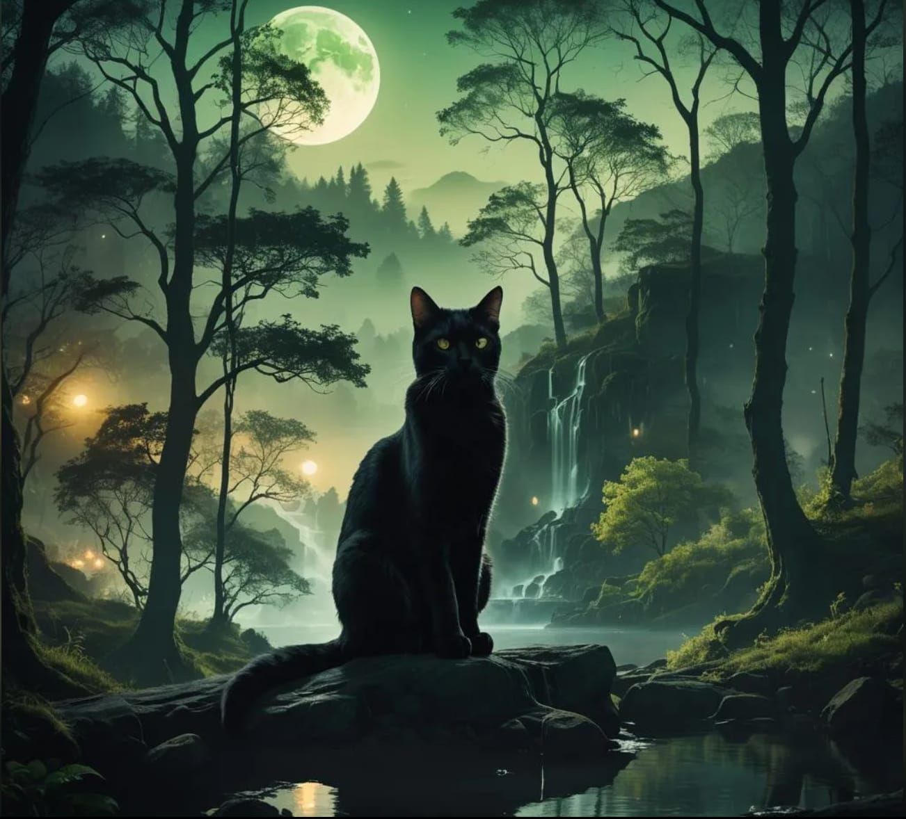 cat in the dark forest