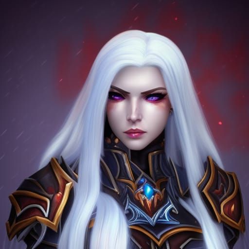 Female Blood Elf Death Knight, Long White Hair, Blue Eyes, Heavy Armour ...