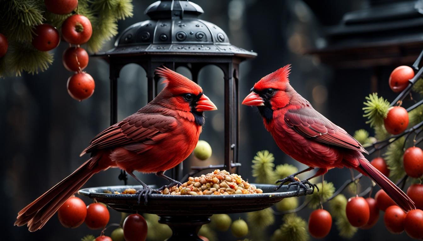 a male cardinal, and Baltimore Oriel eating. Epic cinematic ...