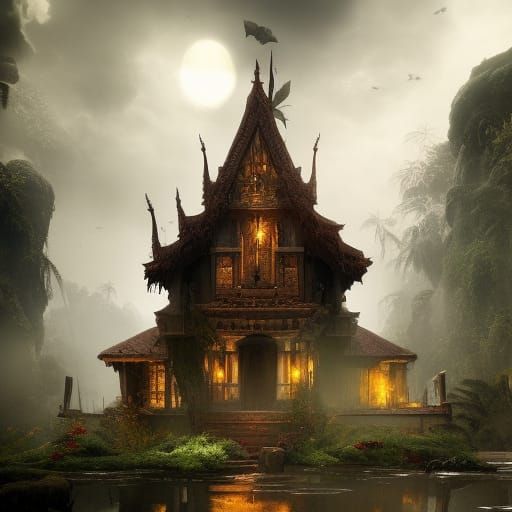 haunted ghosthouse, thailand, red, blue