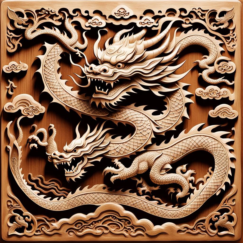 Woodcarver Creates Auspicious Dragon Wood Carving