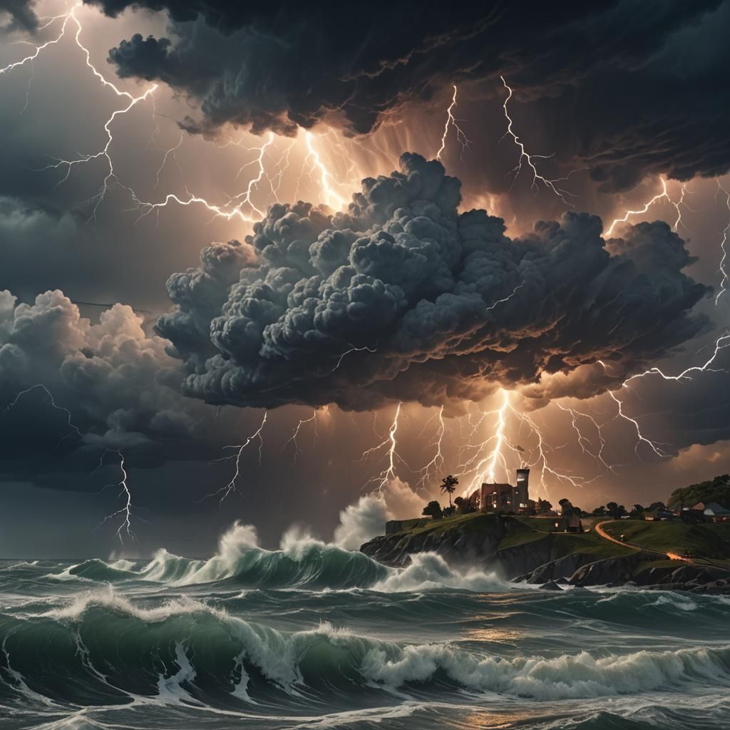Stormy Sea Meets Lightning Sky: Matte Painting