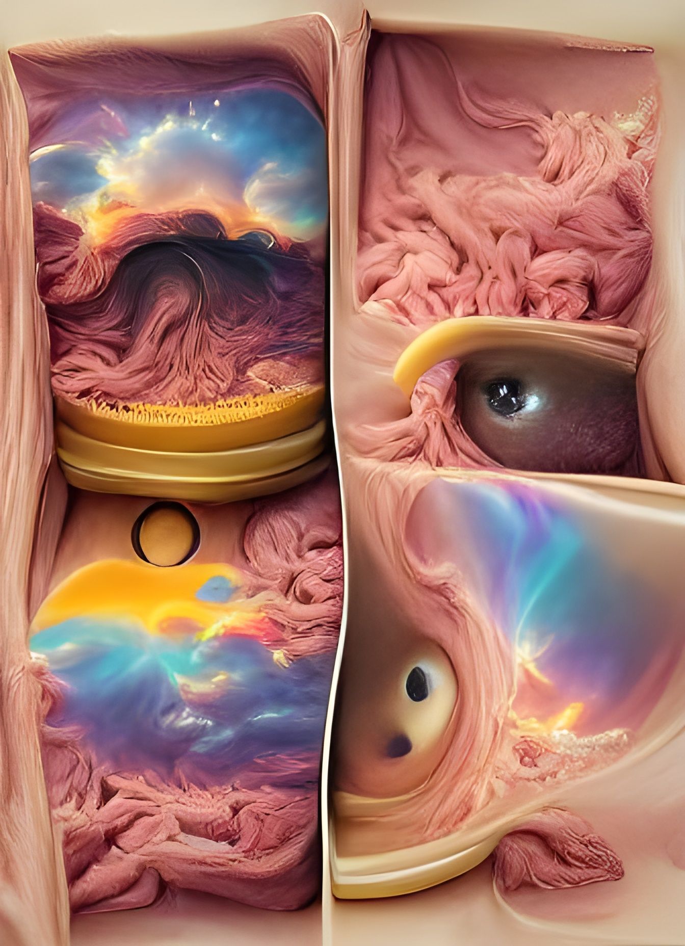 A beautifully strange painting of an alien world of color by...