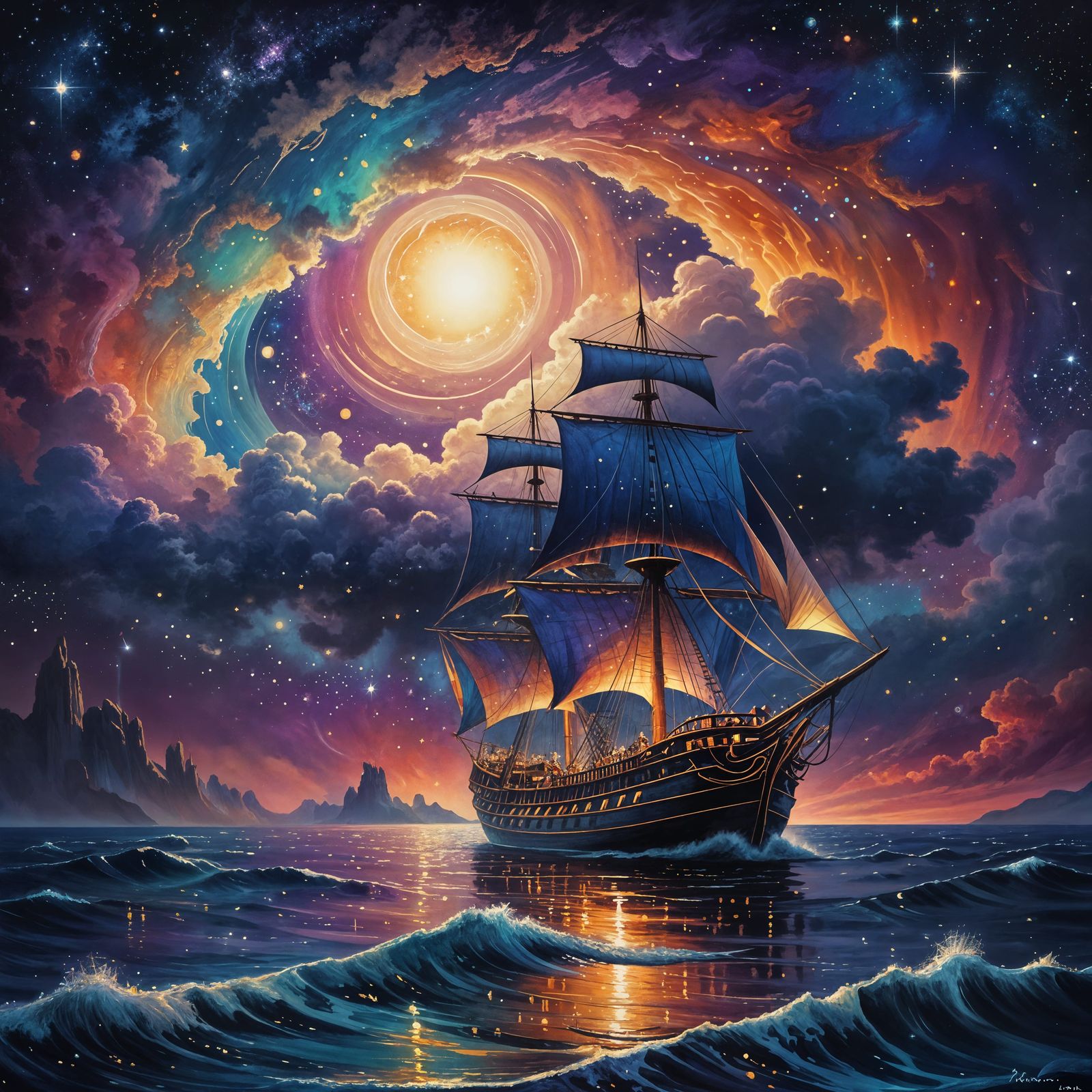 sailing ship at night  by @Charlotti