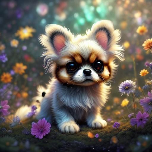 <lora:Cute Fantasy Animals:1.0> Cavalier King Charles Spaniel black white tan