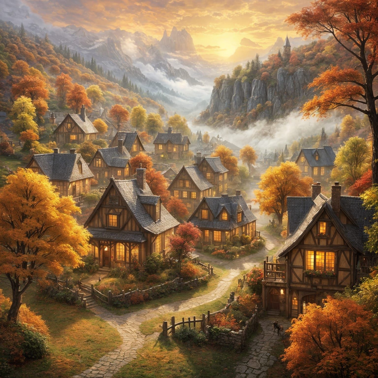 autumn village diorama