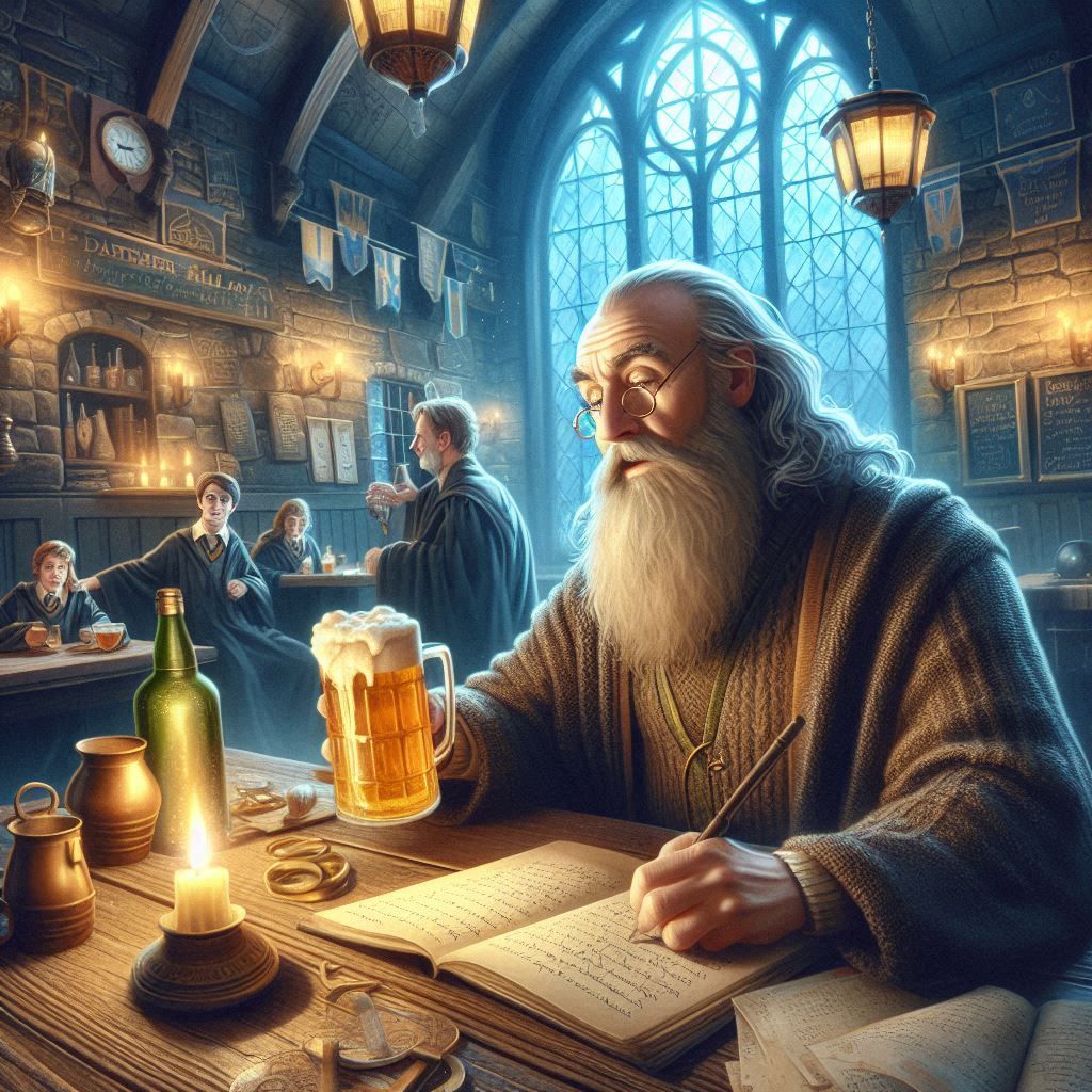 Beedle the Bard drinking Butterbeer