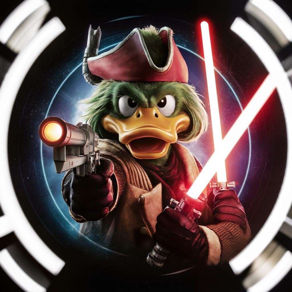 Anime movie poster with Space Pirate Captain green duck with...