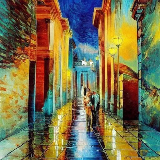 Ephesus Temple with Hermes Statue in Neo-Impressionism