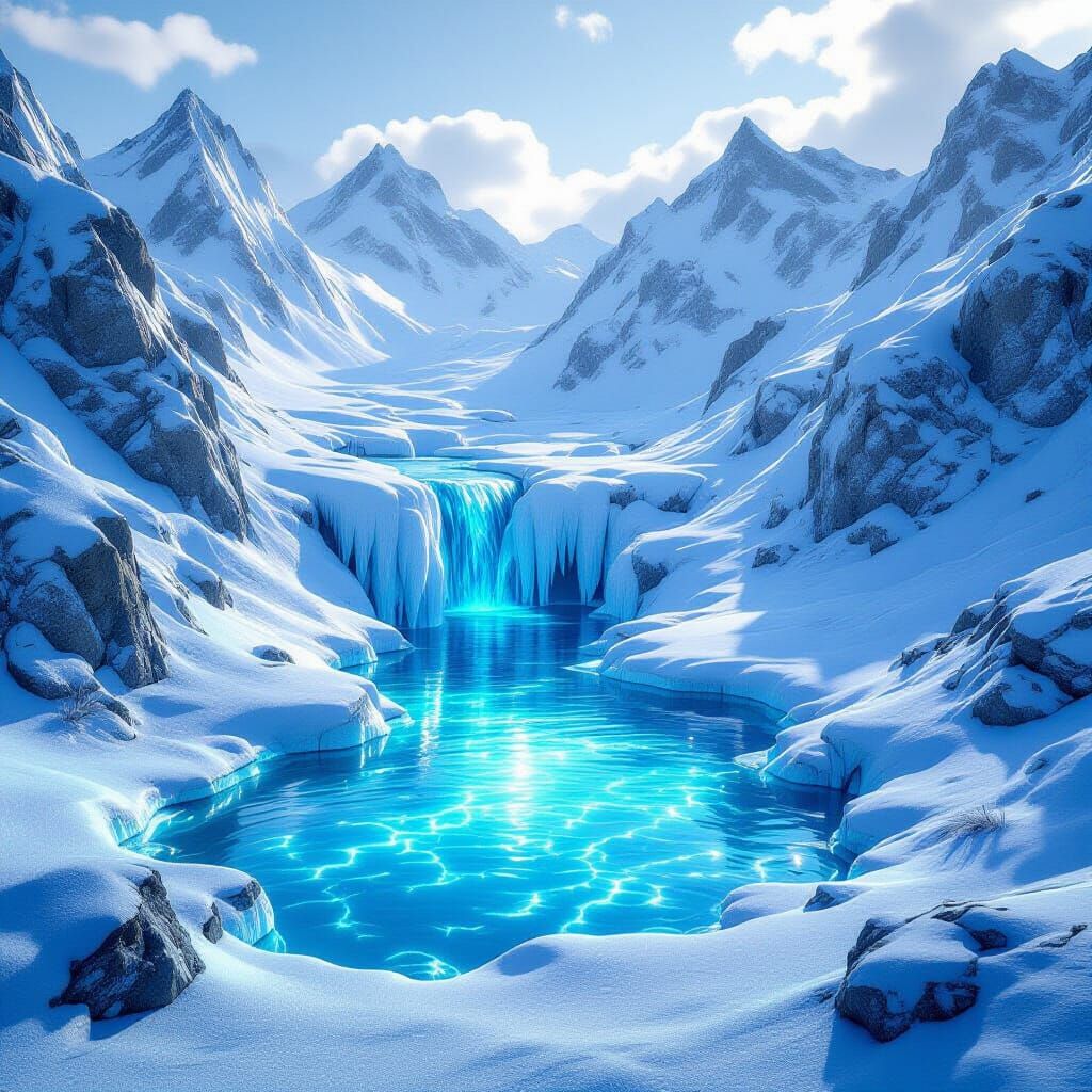 A magical spring lost in a icy mountain valley