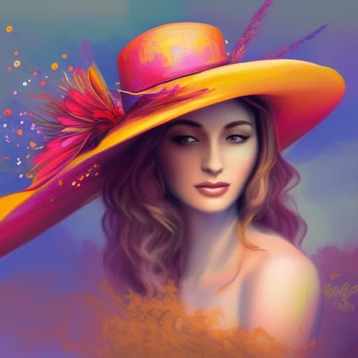 Colorful Sketch of Woman in Derby Hat