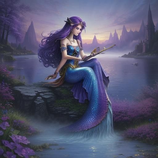 purple hair warrior mermaid