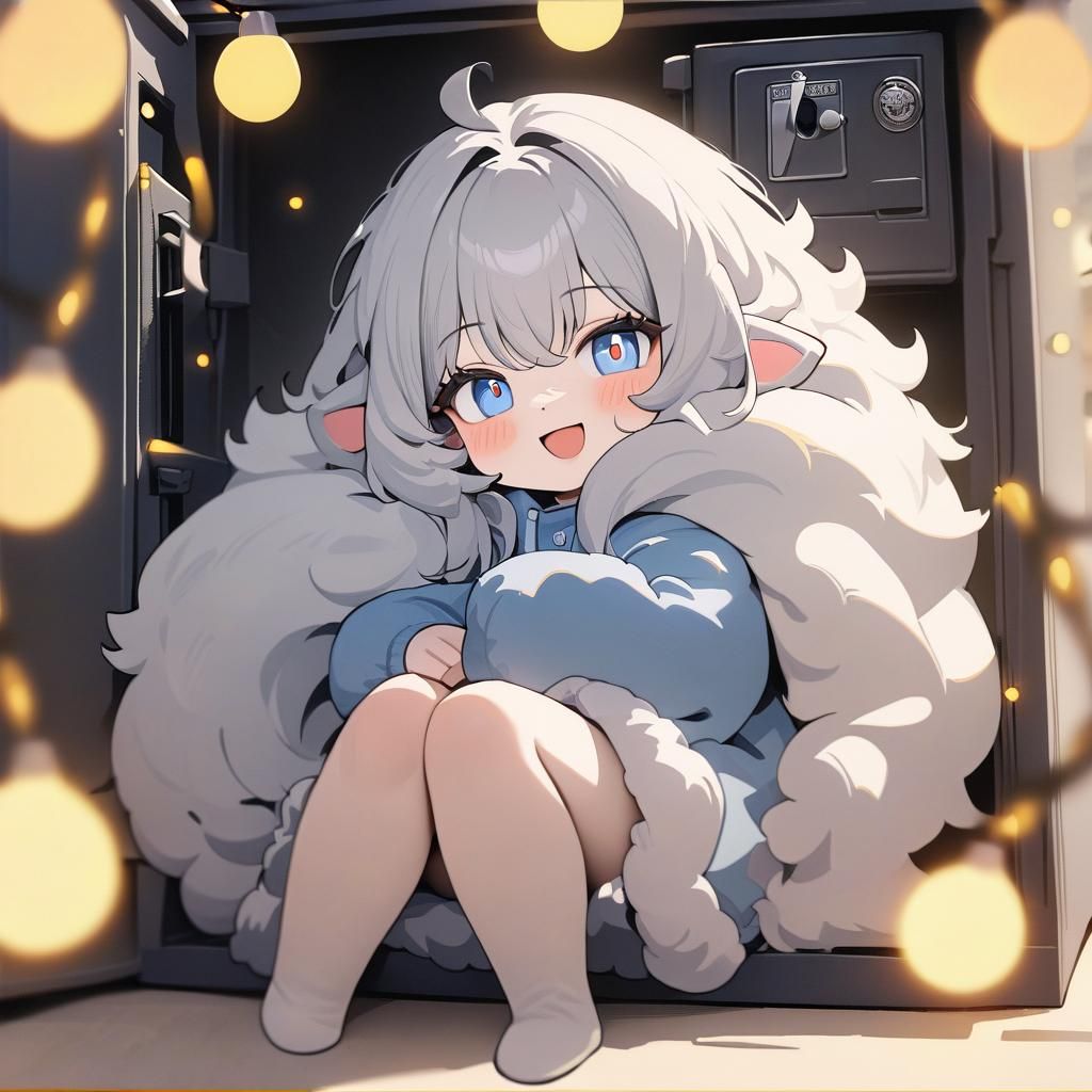 Cute Girl with Arctic Hair Under Fairy Lights