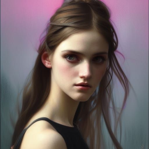 Beauty queen with rainbow eyes wearing black dress in pastel...