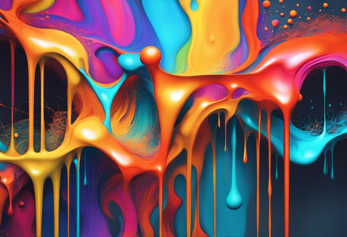 Vivid colorful abstract painting with paint dripping from th...
