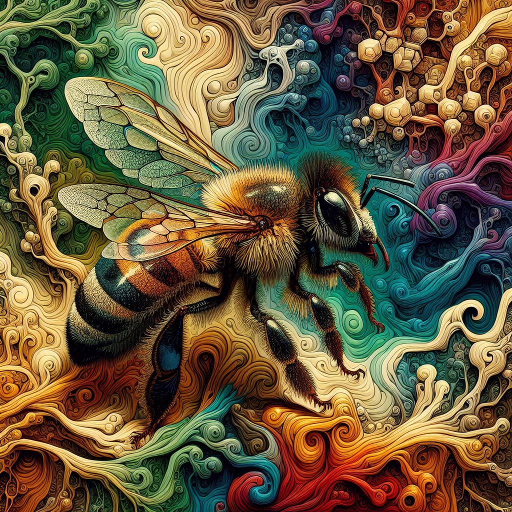 Photorealistic Honey Bee Japanese Ink Art