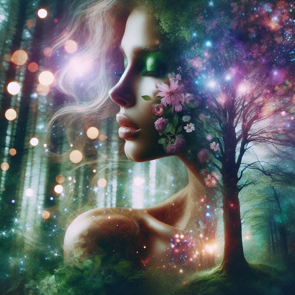 Beautiful ethereal woman / double exposure