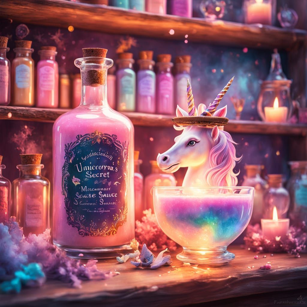 Whimsical Unicorn's Secret Sauce Art in Pastel Colors