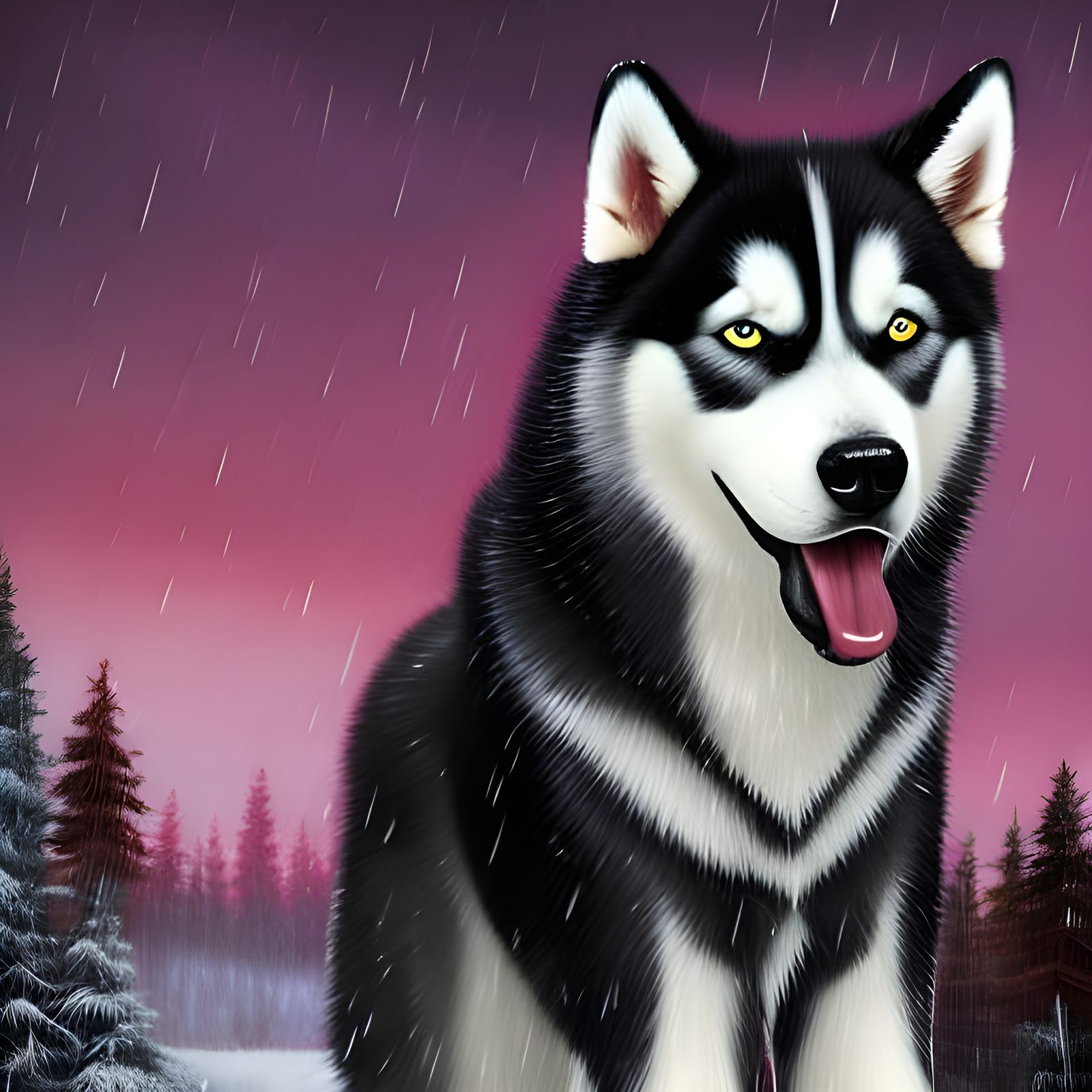 Husky in the Rain
