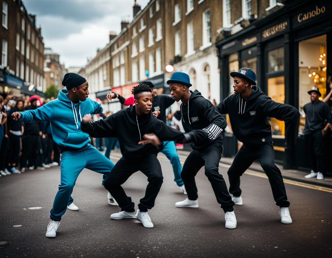 A group of Breakdancer dancing in the streets of London Prof...