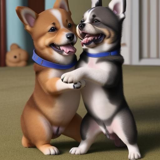 Puppies dancing with each other