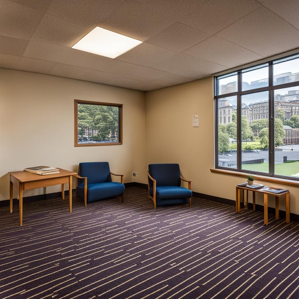 A carpeted common room