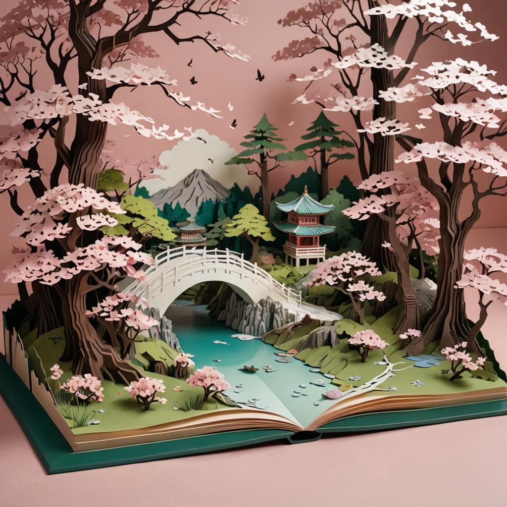 Japanese Sakura Tree Garden Origami Pop-up Book  by @Paddy OBrien