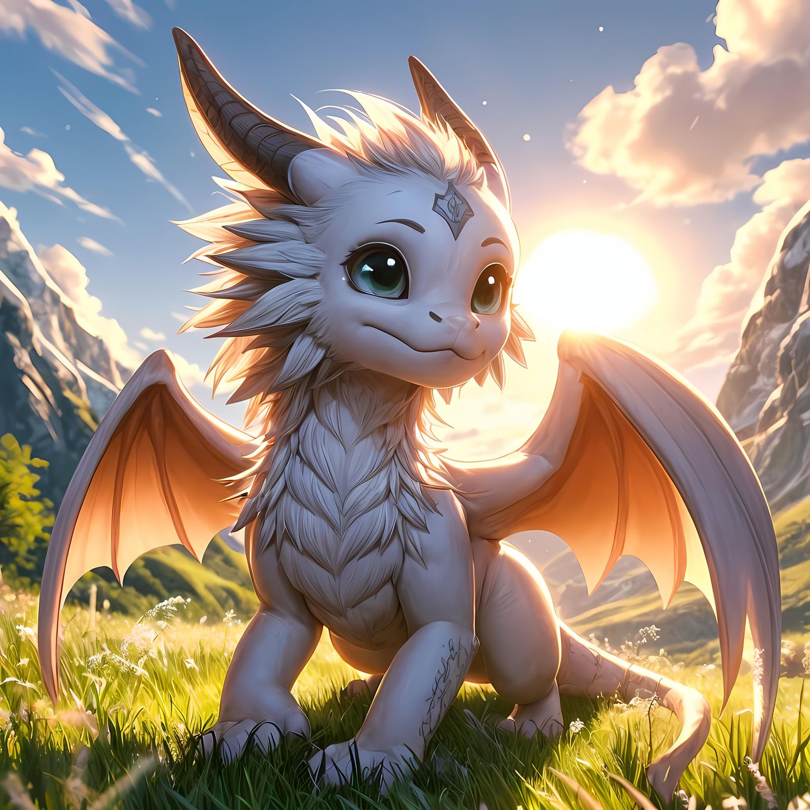 Grass Field & Mountains