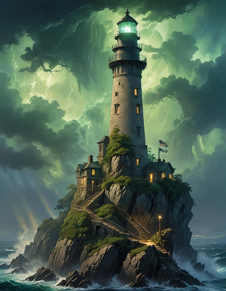 eerie lighthouse on the cliff - AI Generated Artwork - NightCafe Creator