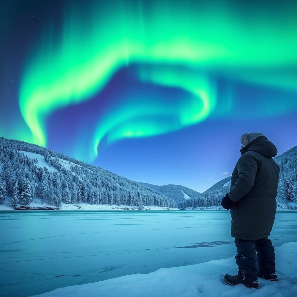 Northern Lights dancing across a snowy landscape, filling the sky with color and wonder. Realistic, 8k ...  by @Anywho
