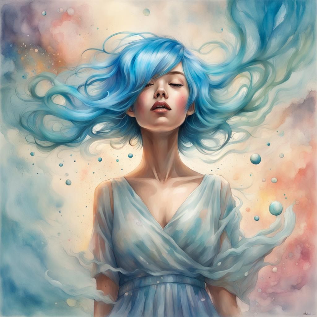 girl with cascading blue hair - AI Generated Artwork - NightCafe Creator