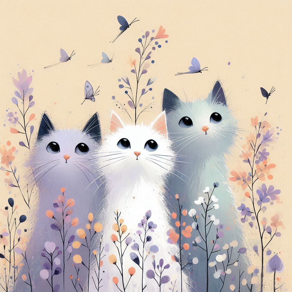 minimalist painting of cats.