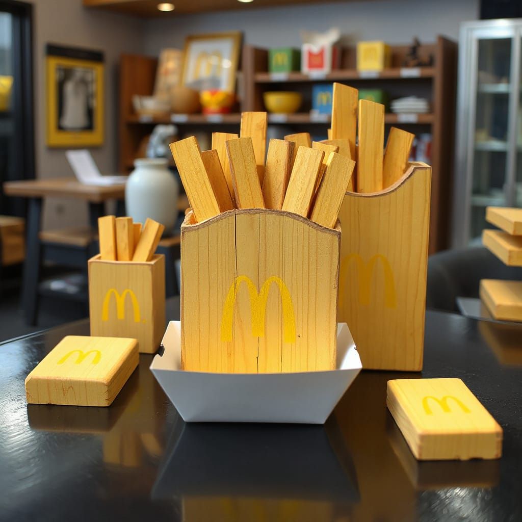 McDonald's Fries as Wooden Sculptures: Playful Food Art