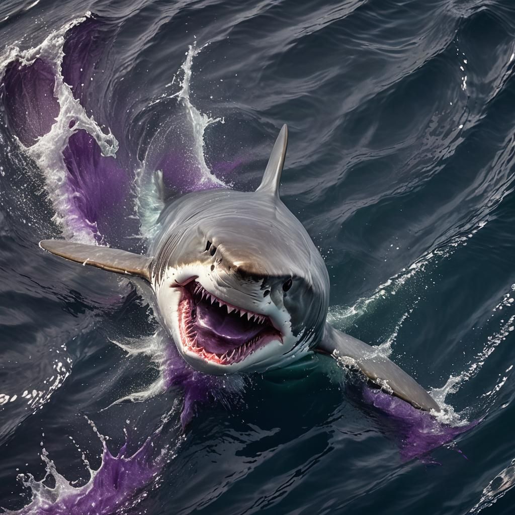 A hyper realistic photo of a shark swimming towards you from...
