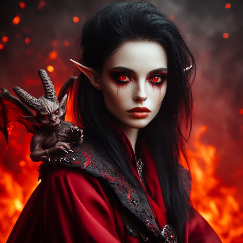 Female Warlock with Imp