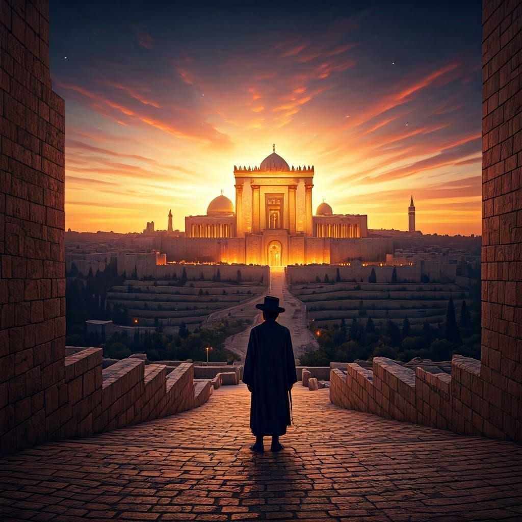 Majestic Temple of Jerusalem Illuminated in Golden Light