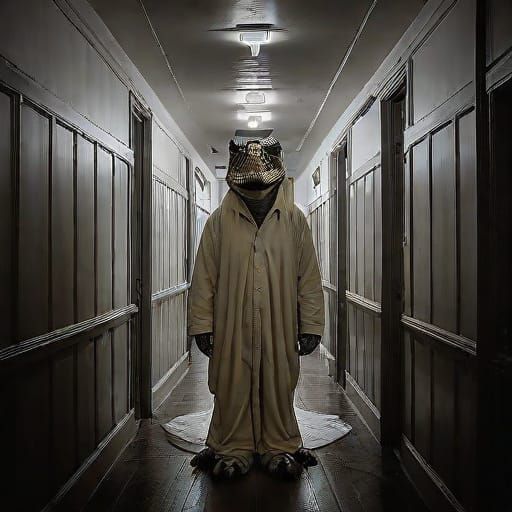 Very creepy cosmic horror art creation of a scary half human...