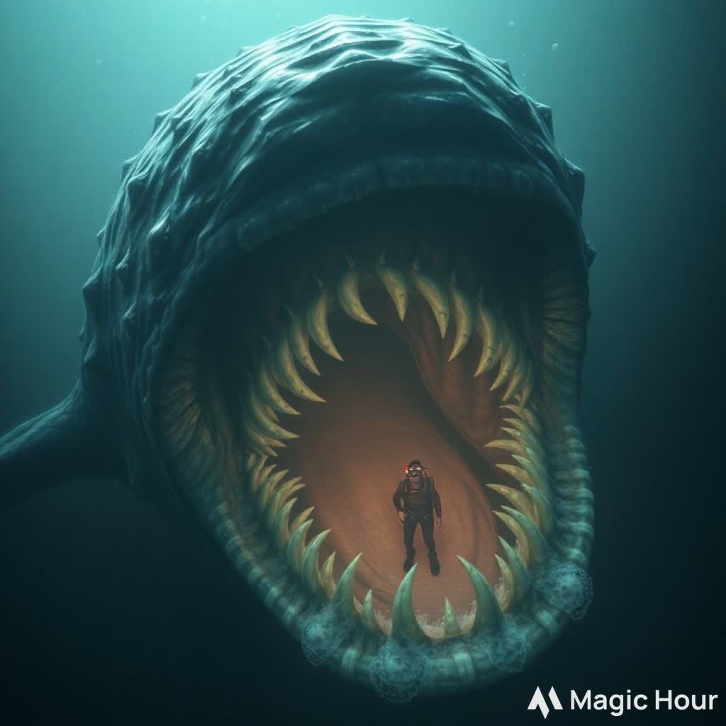Very creepy cosmic horror art creation of a scary sea monste...