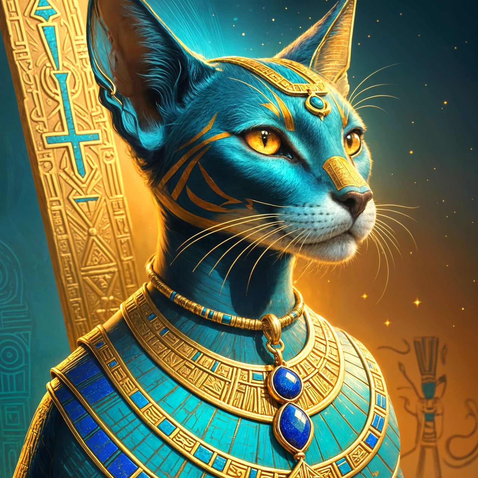 Turquoise Bastet   by @AI cat