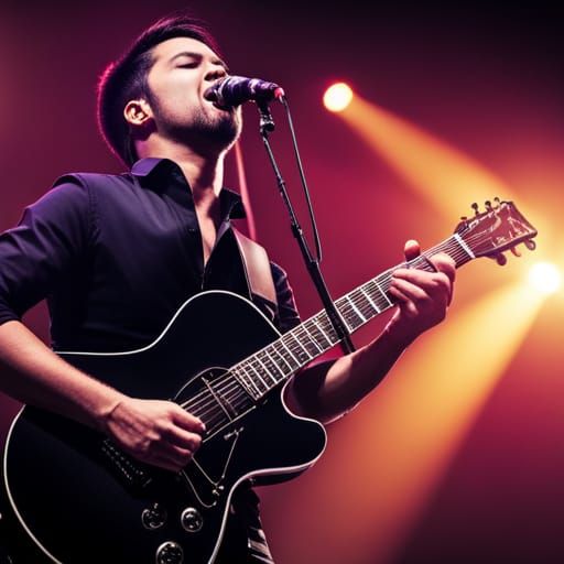 Christian worship band, singing guitarist