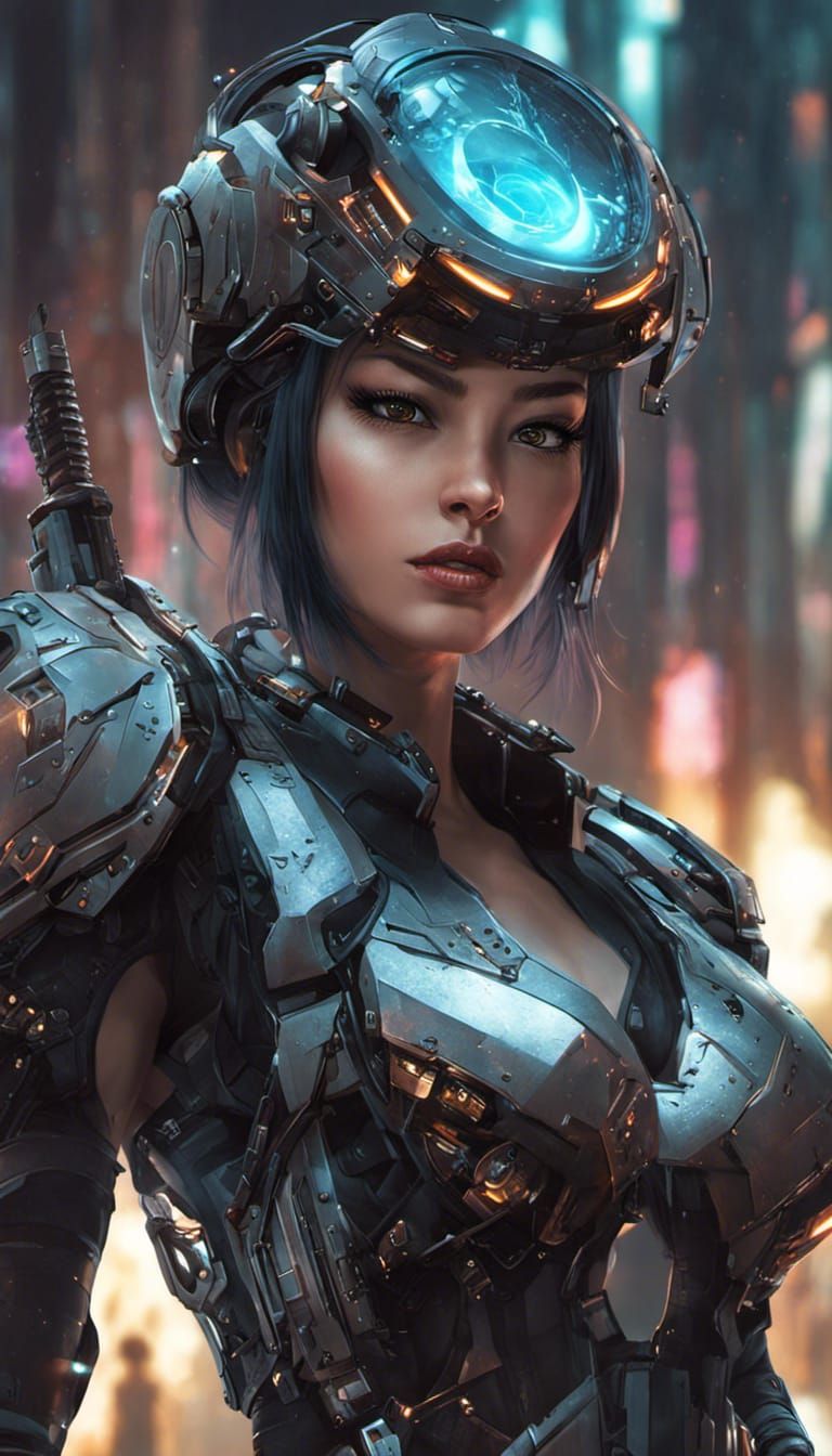 SDXL 1.0: armored cyberpunk woman
