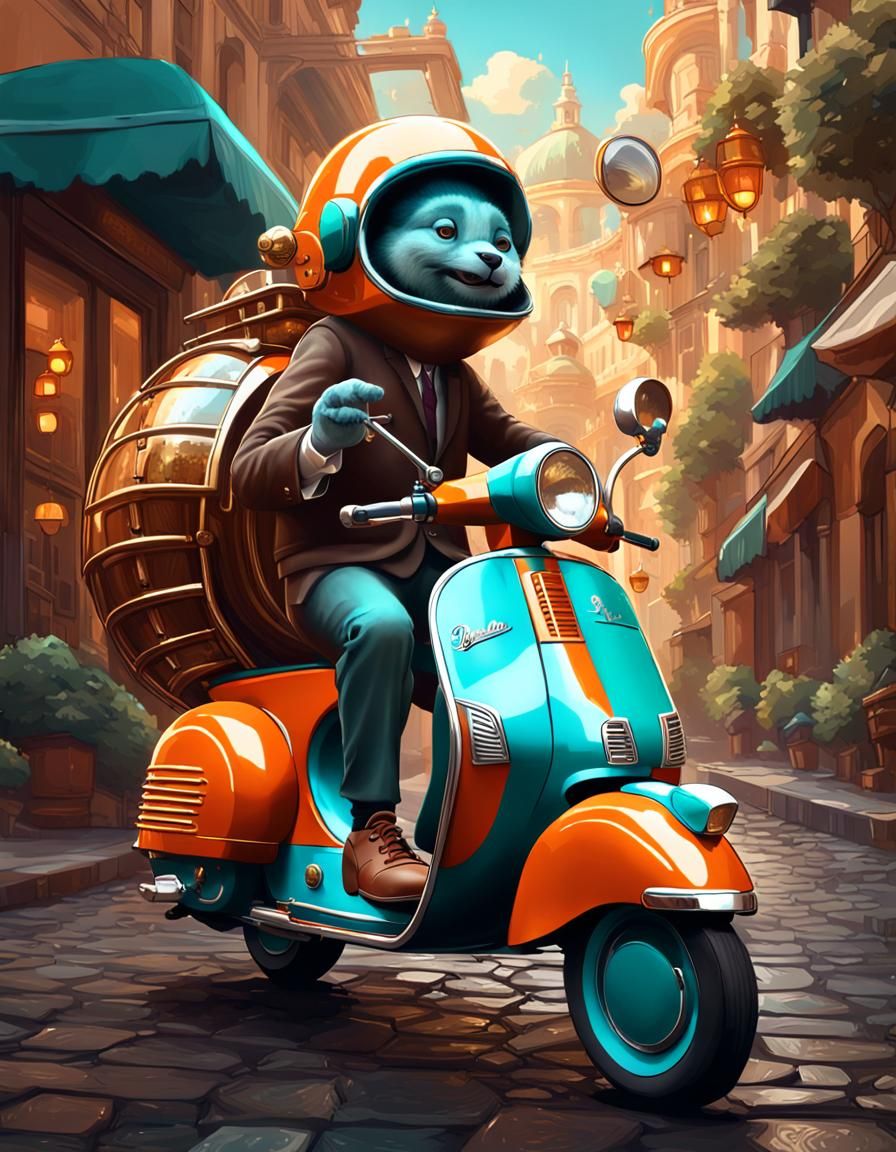 Riding a vespa
