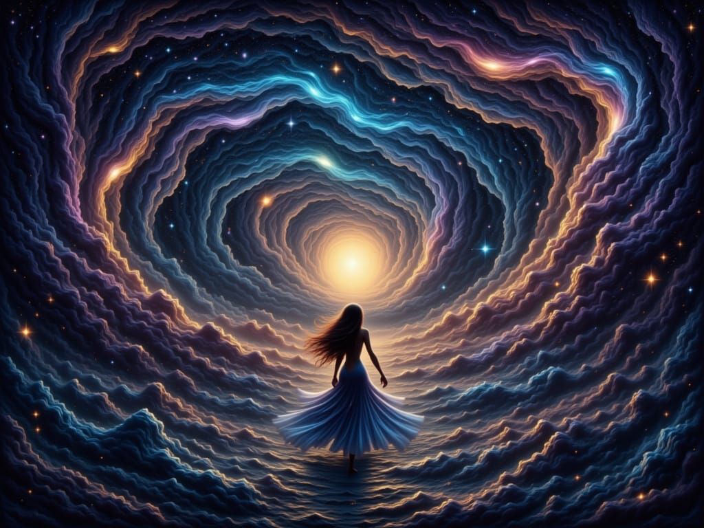 Floating in depths where the real and surreal blend,
The beats unravel, beginning to mend,
Lush whispers guide us through the night,
In this...