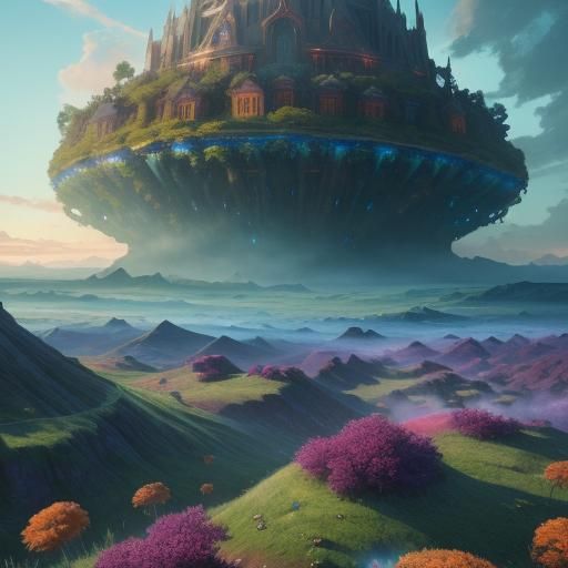 Glowing Crystalline Landscape with Flying Islands